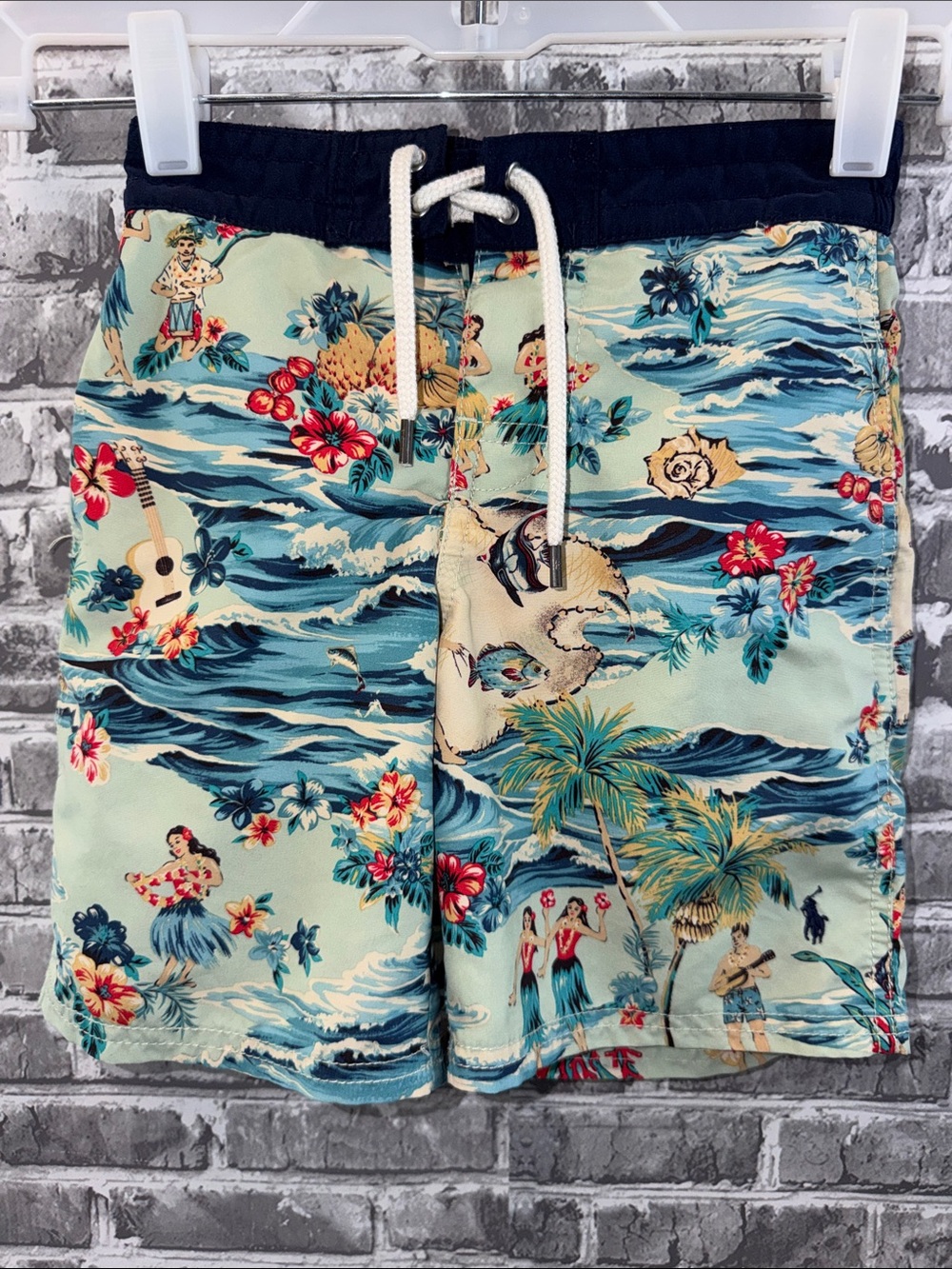 Polo by Ralph Lauren Light Aqua Tropical Print Swim Shorts